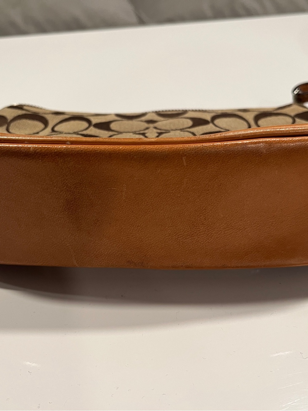 Coach Brown Signature Canvas Shoulder Bag with Tan Leather Trim - Picture 3 of 3